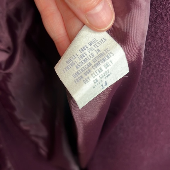 𝅺Vintage Julia Klein Purple Long Duster Wool Coat Winter Jacket Size 14 - Picture 3 of 4
